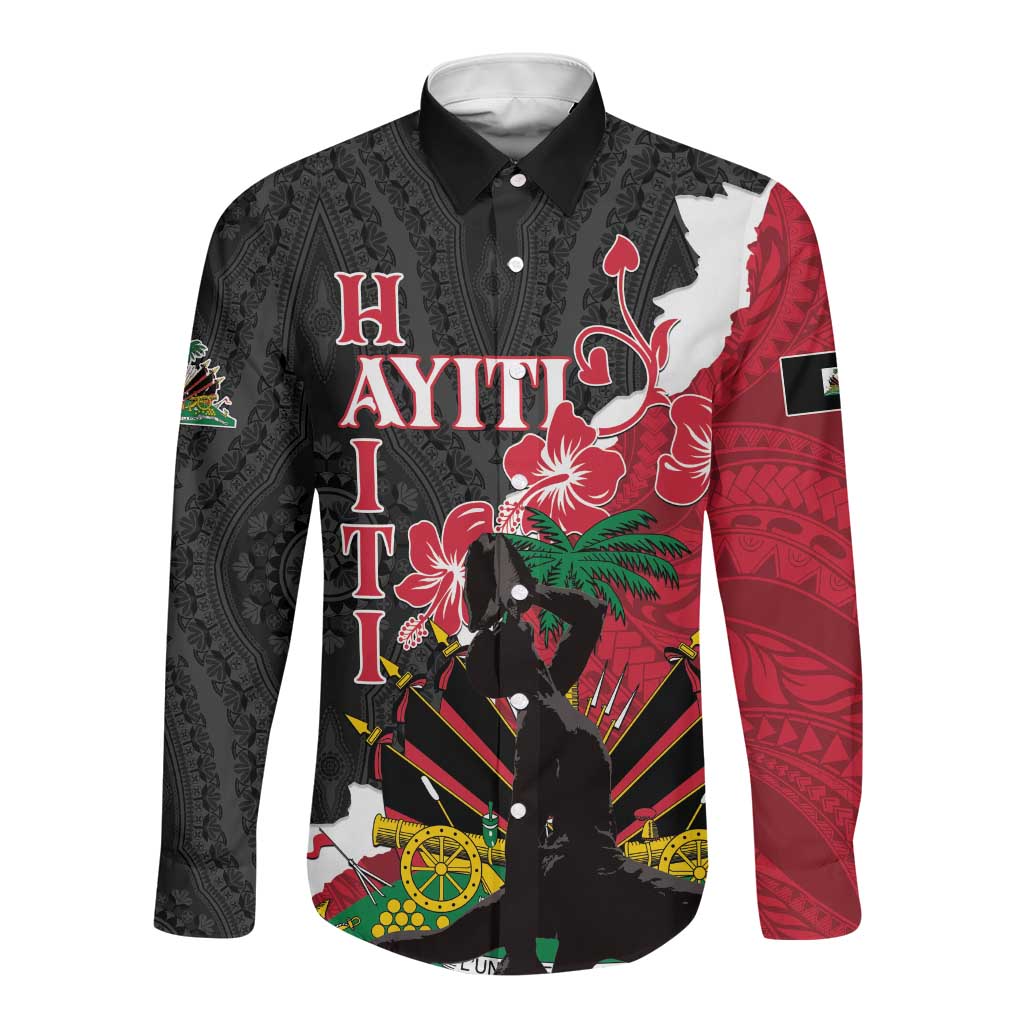 Personalised Afro Ayiti Neg Marron Long Sleeve Button Shirt Dashiki Mix Polynesian Pattern