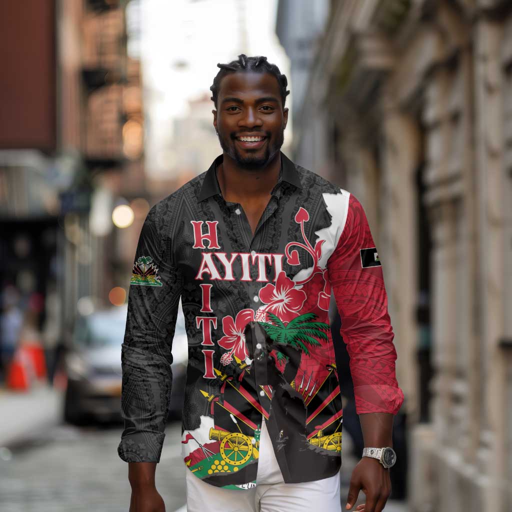 Personalised Afro Ayiti Neg Marron Long Sleeve Button Shirt Dashiki Mix Polynesian Pattern