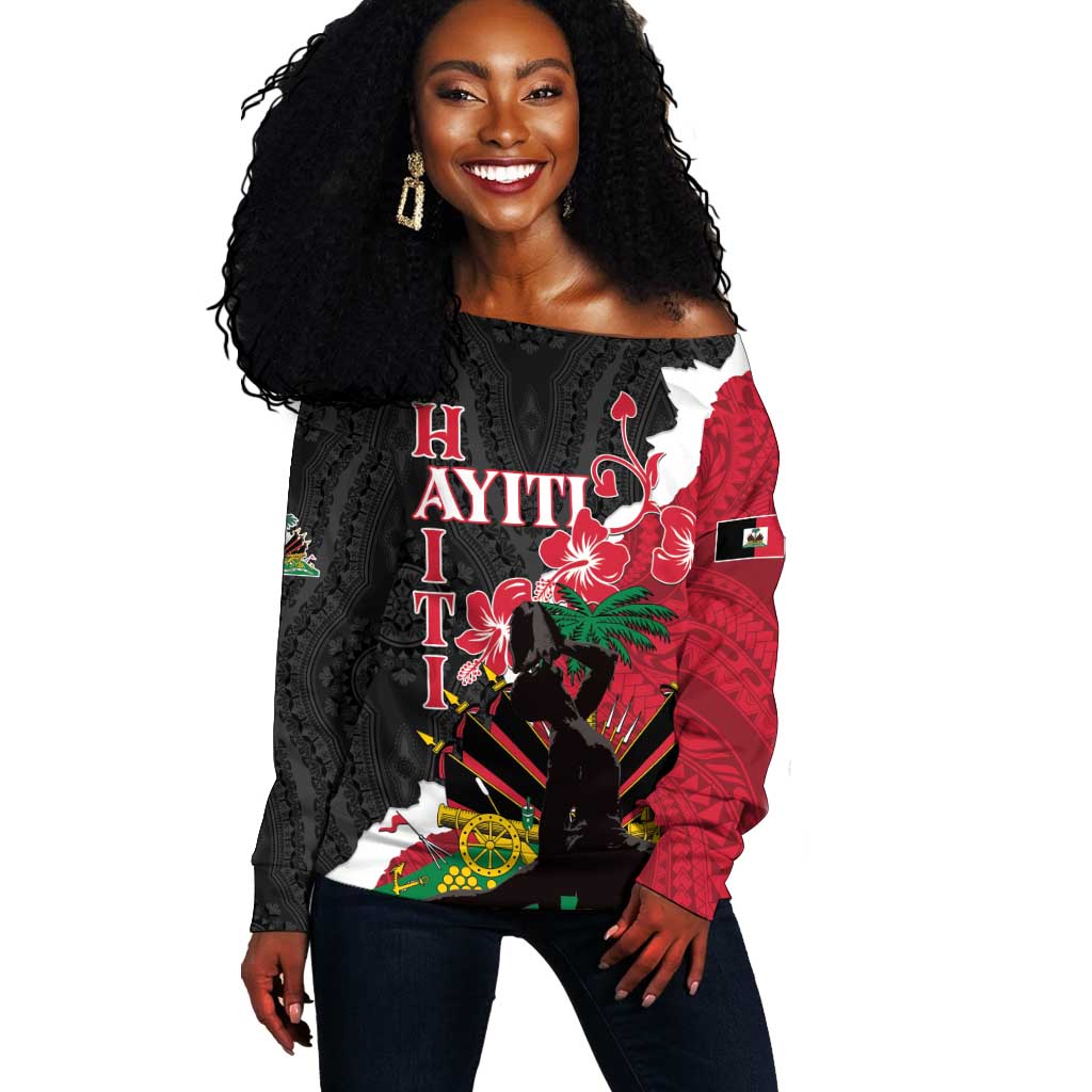 Personalised Afro Ayiti Neg Marron Off Shoulder Sweater Dashiki Mix Polynesian Pattern