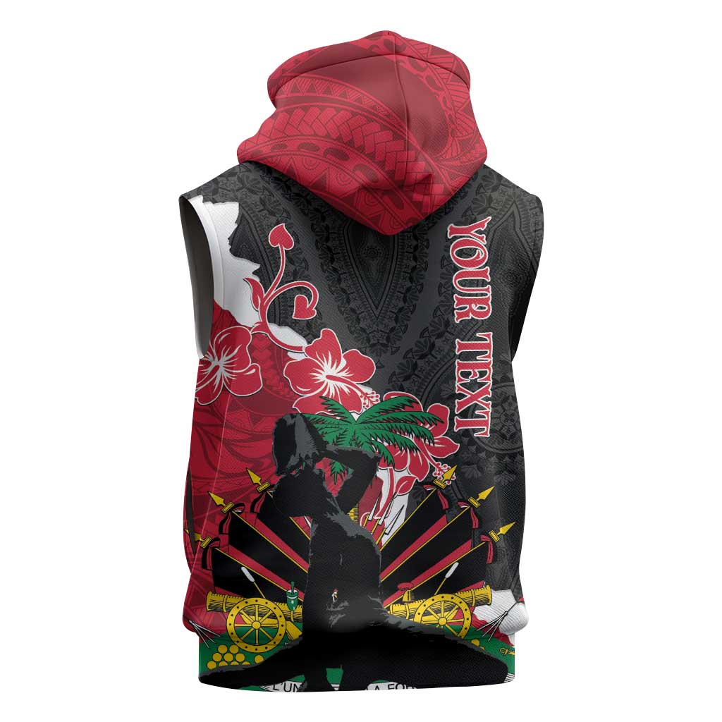 Personalised Afro Ayiti Neg Marron Sleeveless Zip Hoodie Dashiki Mix Polynesian Pattern - African Pride