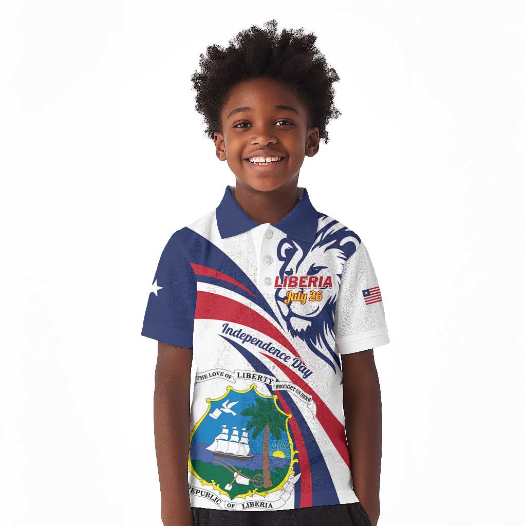 Liberia Independence Day Kid Polo Shirt July 26 Lion Coat of Arms