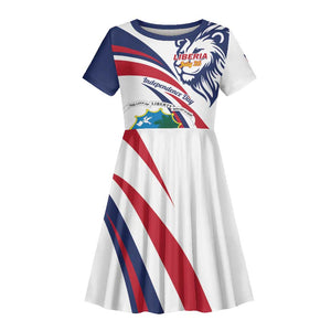 Liberia Independence Day Kid Short Sleeve Dress July 26 Lion Coat of Arms