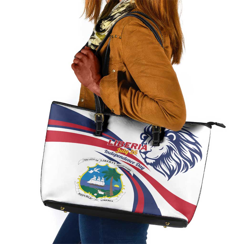 Liberia Independence Day Leather Tote Bag July 26 Lion Coat of Arms