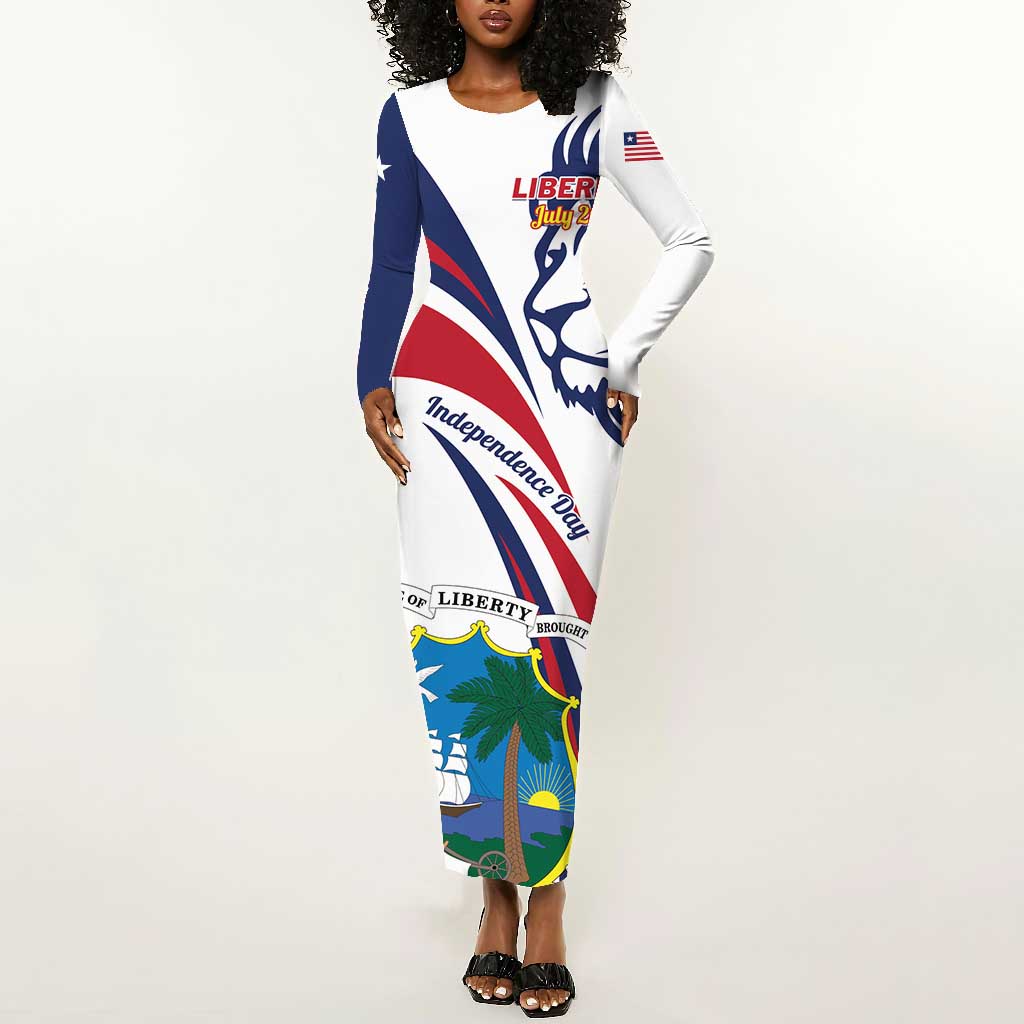 Liberia Independence Day Long Sleeve Bodycon Dress July 26 Lion Coat of Arms