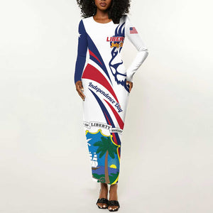 Liberia Independence Day Long Sleeve Bodycon Dress July 26 Lion Coat of Arms