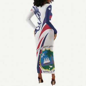 Liberia Independence Day Long Sleeve Bodycon Dress July 26 Lion Coat of Arms