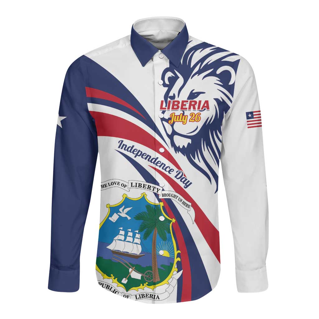 Liberia Independence Day Long Sleeve Button Shirt July 26 Lion Coat of Arms