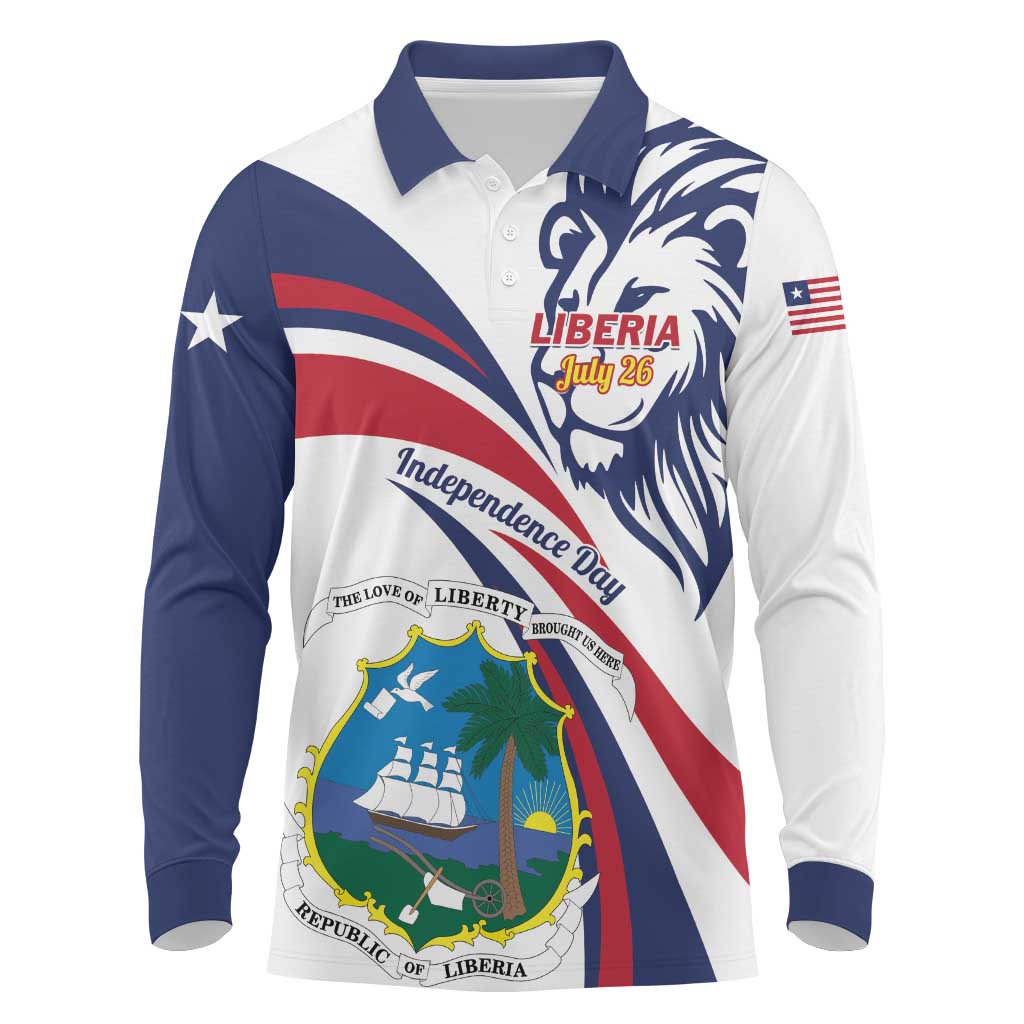 Liberia Independence Day Long Sleeve Polo Shirt July 26 Lion Coat of Arms