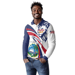 Liberia Independence Day Long Sleeve Polo Shirt July 26 Lion Coat of Arms