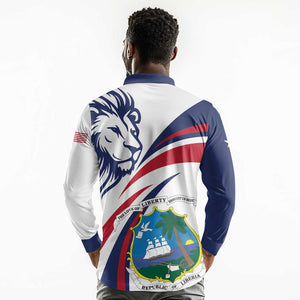 Liberia Independence Day Long Sleeve Polo Shirt July 26 Lion Coat of Arms