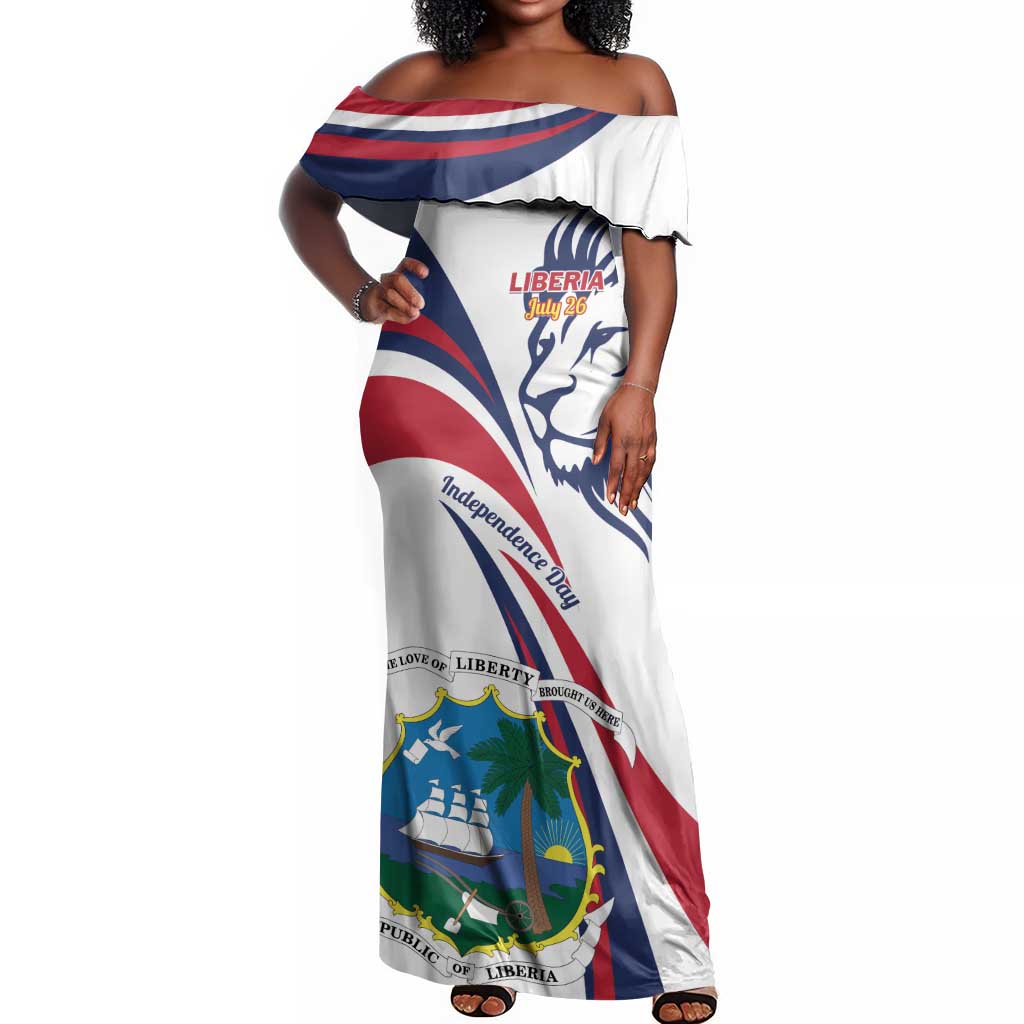 Liberia Independence Day Off Shoulder Maxi Dress July 26 Lion Coat of Arms