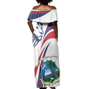 Liberia Independence Day Off Shoulder Maxi Dress July 26 Lion Coat of Arms