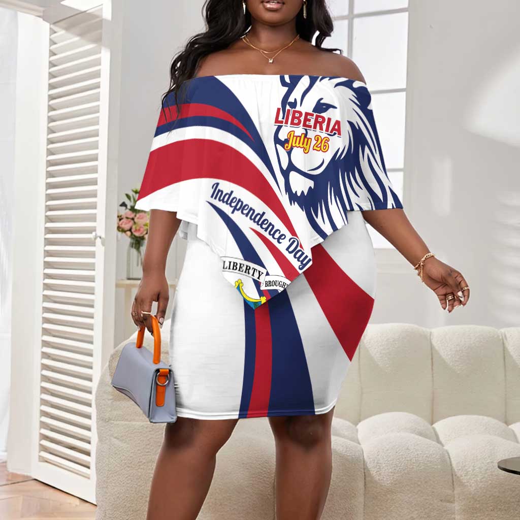 Liberia Independence Day Off Shoulder Short Dress July 26 Lion Coat of Arms LT01