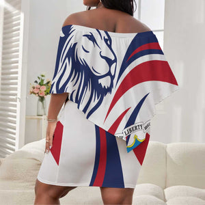 Liberia Independence Day Off Shoulder Short Dress July 26 Lion Coat of Arms LT01