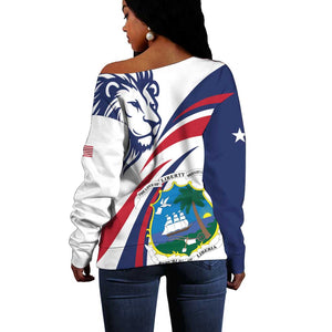 Liberia Independence Day Off Shoulder Sweater July 26 Lion Coat of Arms