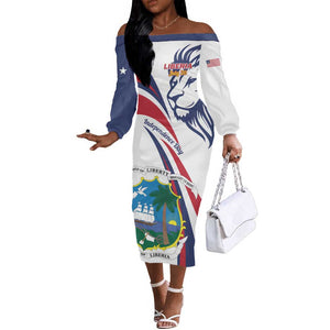 Liberia Independence Day Off The Shoulder Long Sleeve Dress July 26 Lion Coat of Arms