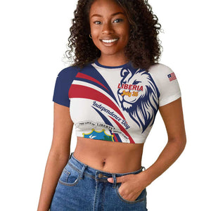 Liberia Independence Day Raglan Cropped T shirt July 26 Lion Coat of Arms