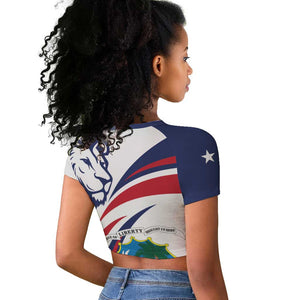 Liberia Independence Day Raglan Cropped T shirt July 26 Lion Coat of Arms