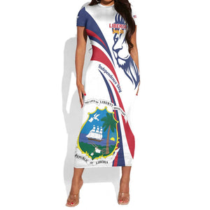 Liberia Independence Day Short Sleeve Bodycon Dress July 26 Lion Coat of Arms