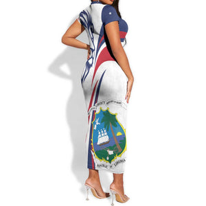 Liberia Independence Day Short Sleeve Bodycon Dress July 26 Lion Coat of Arms LT01