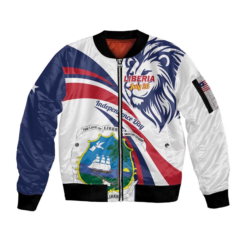 Liberia Independence Day Sleeve Zip Bomber Jacket July 26 Lion Coat of Arms