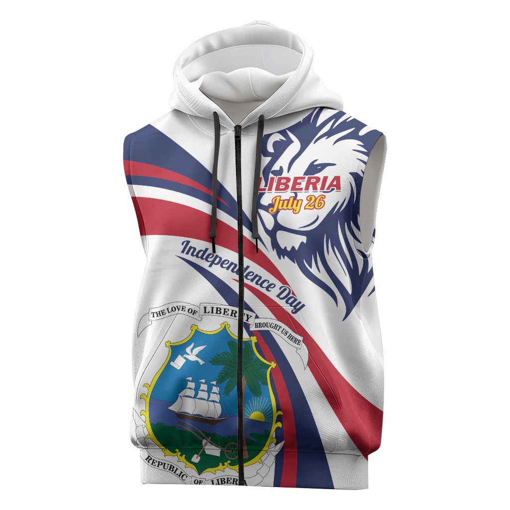 Liberia Independence Day Sleeveless Zip Hoodie July 26 Lion Coat of Arms - African Pride
