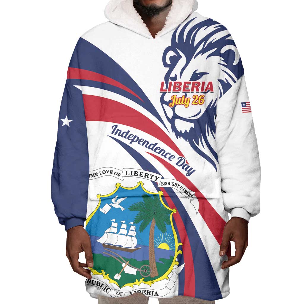 Liberia Independence Day Wearable Blanket Hoodie July 26 Lion Coat of Arms