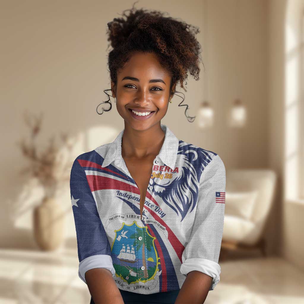 Liberia Independence Day Women Casual Shirt July 26 Lion Coat of Arms