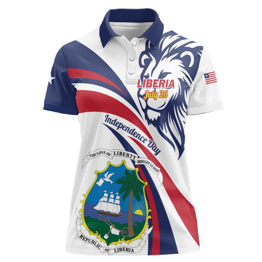 Liberia Independence Day Women Polo Shirt July 26 Lion Coat of Arms