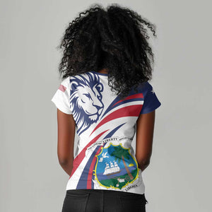 Liberia Independence Day Women V-Neck T-Shirt July 26 Lion Coat of Arms