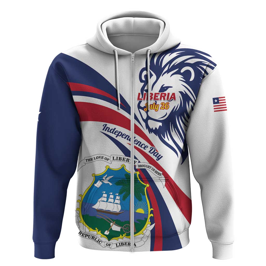 Liberia Independence Day Zip Hoodie July 26 Lion Coat of Arms