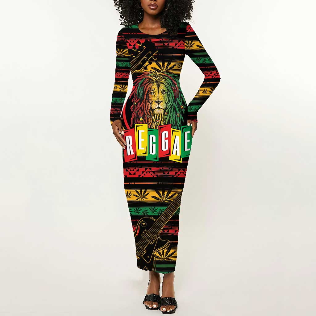 International Reggae Day Long Sleeve Bodycon Dress Rastafarian Lion Legend of Reggae