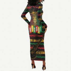 International Reggae Day Long Sleeve Bodycon Dress Rastafarian Lion Legend of Reggae