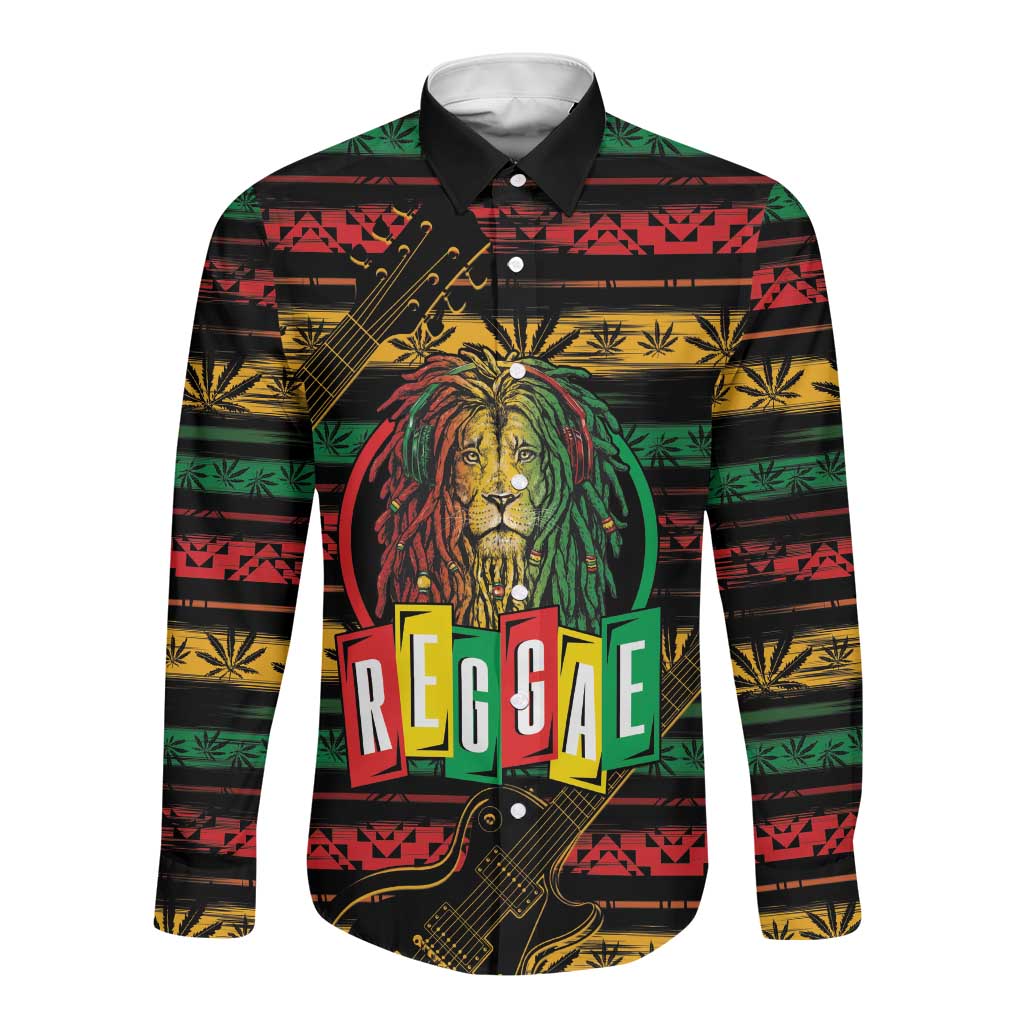 International Reggae Day Long Sleeve Button Shirt Rastafarian Lion Legend of Reggae