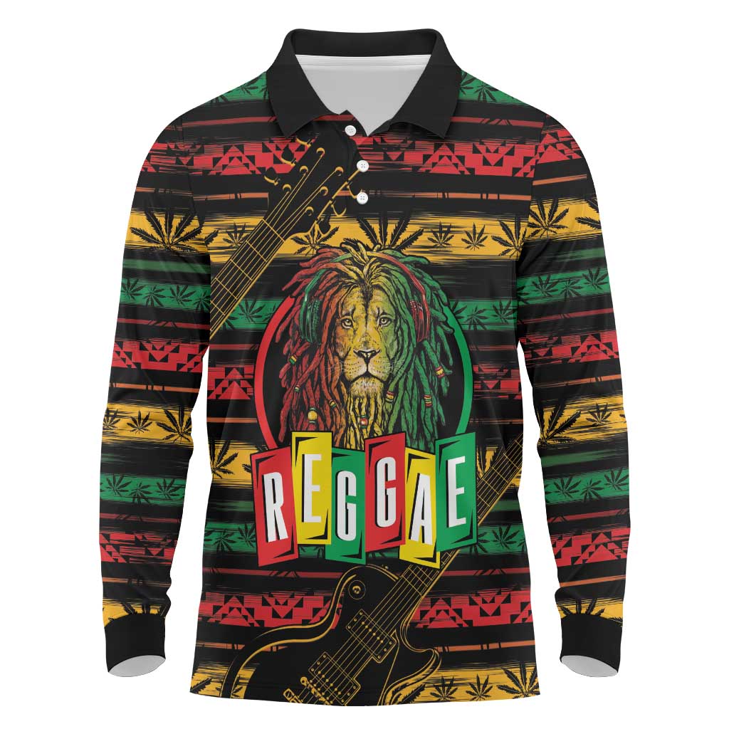 International Reggae Day Long Sleeve Polo Shirt Rastafarian Lion Legend of Reggae