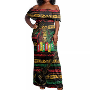 International Reggae Day Off Shoulder Maxi Dress Rastafarian Lion Legend of Reggae