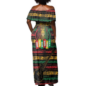 International Reggae Day Off Shoulder Maxi Dress Rastafarian Lion Legend of Reggae