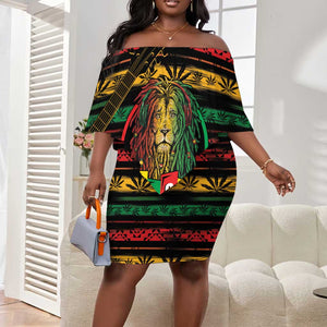 International Reggae Day Off Shoulder Short Dress Rastafarian Lion Legend of Reggae LT01