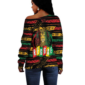 International Reggae Day Off Shoulder Sweater Rastafarian Lion Legend of Reggae