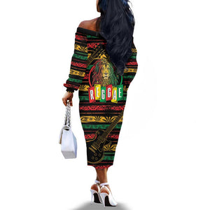 International Reggae Day Off The Shoulder Long Sleeve Dress Rastafarian Lion Legend of Reggae