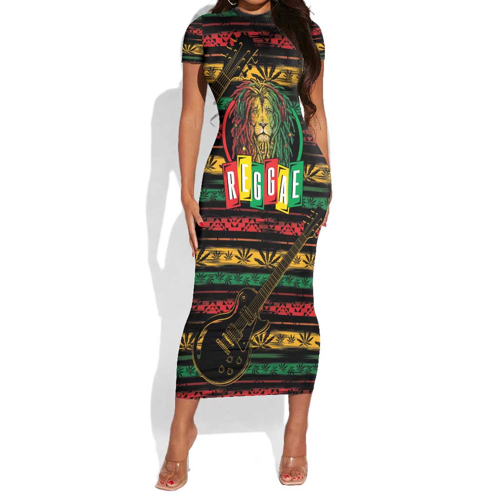 International Reggae Day Short Sleeve Bodycon Dress Rastafarian Lion Legend of Reggae LT01