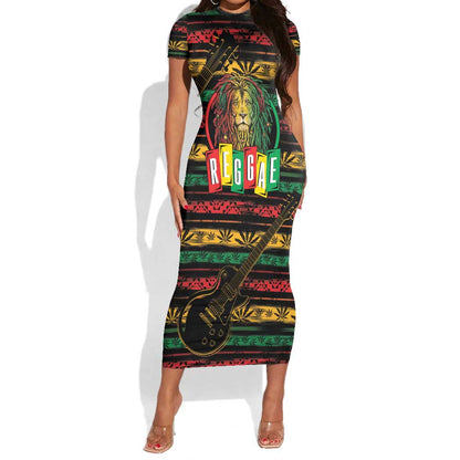 International Reggae Day Short Sleeve Bodycon Dress Rastafarian Lion Legend of Reggae LT01