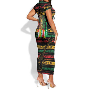 International Reggae Day Short Sleeve Bodycon Dress Rastafarian Lion Legend of Reggae LT01