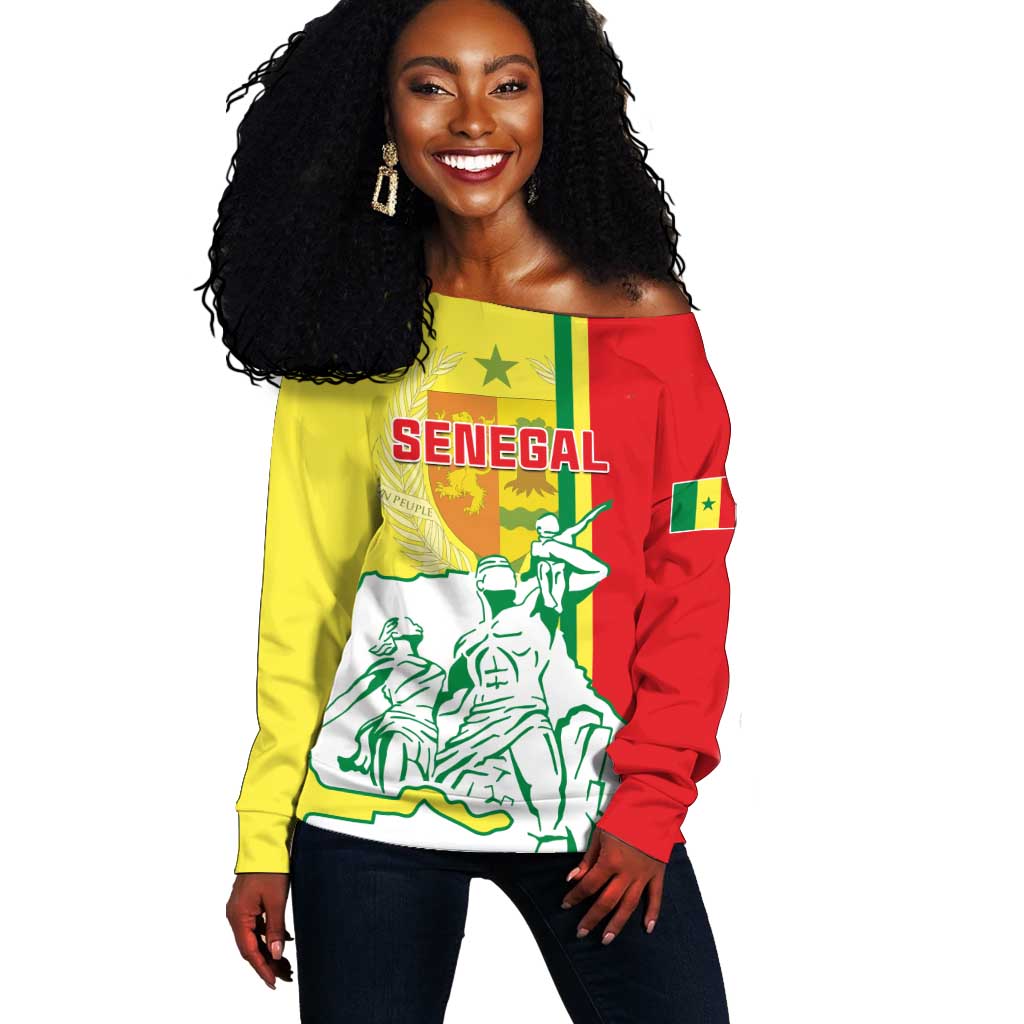 Senegal Independence Day Off Shoulder Sweater - Un Peuple, Un But, Une Foi, 64th Anniversary