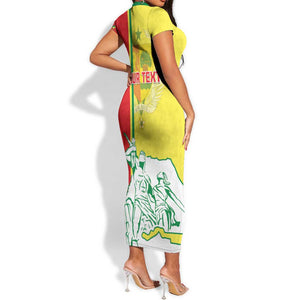 Senegal Independence Day Short Sleeve Bodycon Dress - Un Peuple, Un But, Une Foi, 64th Anniversary LT01