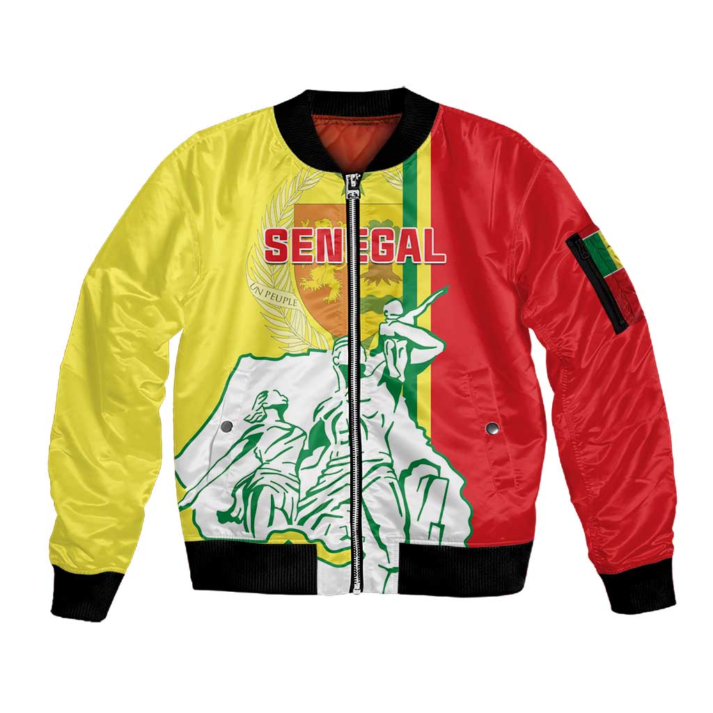 Senegal Independence Day Sleeve Zip Bomber Jacket - Un Peuple, Un But, Une Foi, 64th Anniversary