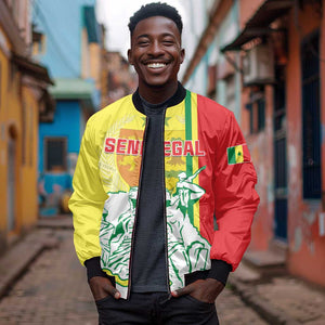 Senegal Independence Day Sleeve Zip Bomber Jacket - Un Peuple, Un But, Une Foi, 64th Anniversary