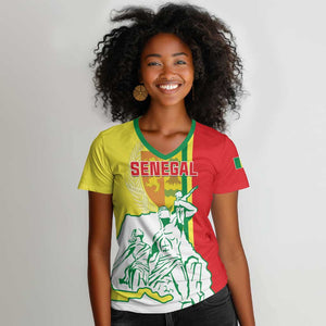 Senegal Independence Day Women V-Neck T-Shirt - Un Peuple, Un But, Une Foi, 64th Anniversary