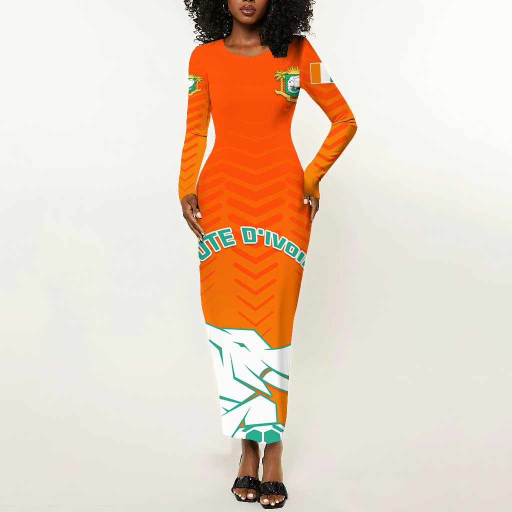 Ivory Coast Football Long Sleeve Bodycon Dress - Go Les Elephants