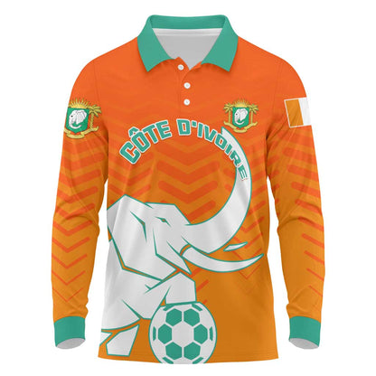Ivory Coast Football Long Sleeve Polo Shirt - Go Les Elephants